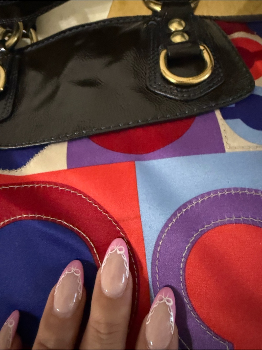 ****SOLD****Coach Multicolor Geometric Patent-Trim Satchel - Blue/Red/Purple - Picture 10 of 13